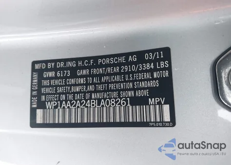 2011 Porsche Cayenne z USA, uszkodzony, nr VIN WP1AA2A24BLA08261